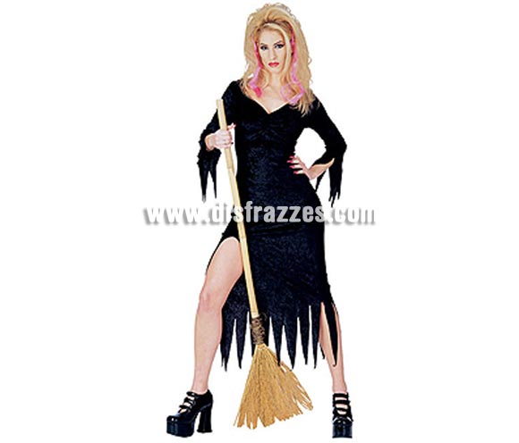 Disfraz de Bruja negra para mujer para Halloween. EMBRUJADA! En su escoba surca los cielos. Talla estándar. Incluye el vestido negro. Escoba NO incluida, podrás ver escobas en la sección Complementos. Éste disfraz de Halloween es ideal para celebrar la Fiesta de la Noche de las Brujas cada vez más arraigada en nuestro País en Pub's, Discotecas, Casas particulares,  Restaurantes o Colegios y ayudar a crear un ambiente terrorífico y tenebroso indispensable para la Noche de Halloween la cual se celebra la víspera de Todos los Santos.
¡¡Compra tu disfraz para Halloween en nuestra tienda de disfraces, será divertido!!
