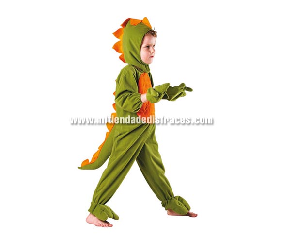 Disfraz de Dragón verde infantil. Talla de 5 a 6 años. Incluye manoplas, mono y capucha.