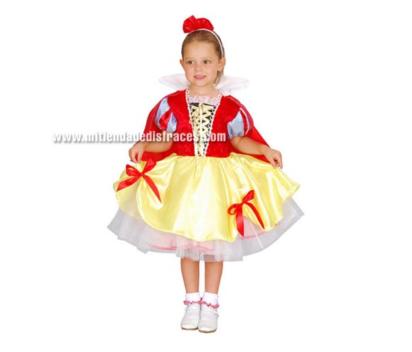 Disfraz de Blancanieves niña talla de 3 a 4 años. Incluye vestido, capa y diadema.