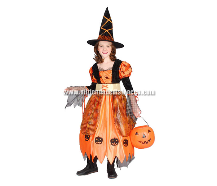 Disfraz de Brujita Calabacita económico talla de 4 a 6 años. Incluye sombrero y vestido. Calabaza NO incluida, podrás verla en la sección de Halloween Complementos.