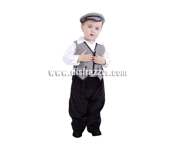 Disfraz de Chulapo bebé para la Feria de San Isidro. Talla de 18 meses. Alta calidad. Hecho en España. Incluye gorra, camisa, chaleco y pantalón. Éste disfraz de Chulapo es ideal para celebrar las Fiestas o Ferias Madrileñas. ¡¡Compra tu disfraz para la Feria de San Isidro en nuestra tienda de disfraces, será divertido!! 