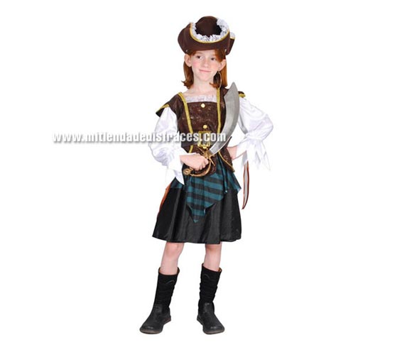 Disfraz de Pirata niña talla de 7 a 9 años. Incluye camisa, falda, cinturón y sombrero.
