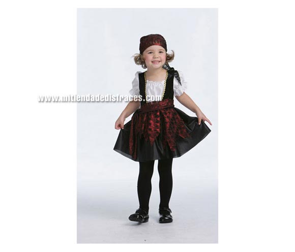 Disfraz de niña Pirata talla de 3 a 4 años. Incluye vestido, cinturón y pañuelo.