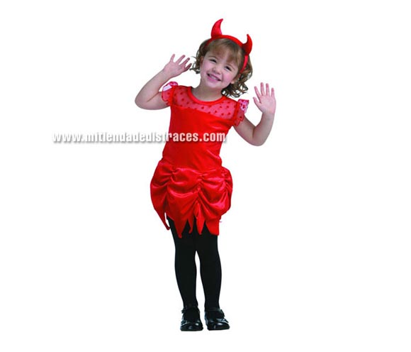Disfraz de Diablesa Económico talla de 3 a 4 años. Incluye vestido y diadema con cuernos.