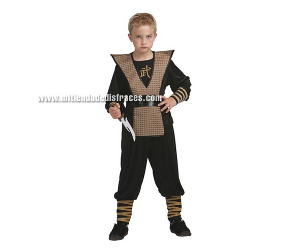 Disfraz de Ninja niño talla de 7 a 9 años. Incluye camisa, pantalón y armadura con cinturón. Puñal NO incluido.