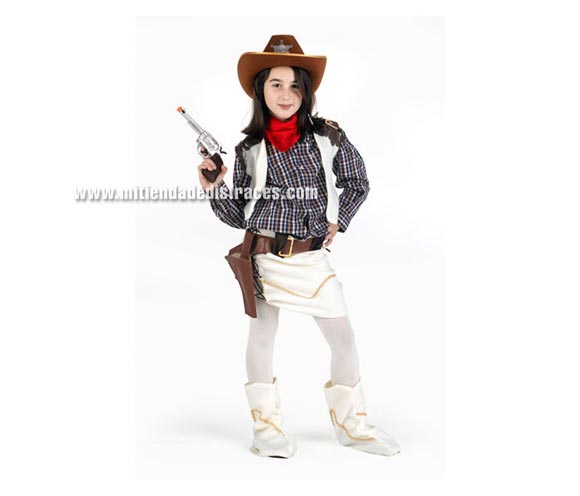 Disfraz de Vaquera niña talla de 3 a 4 años. Incluye chaleco, falda, sombrero y cinturón. Pistola NO incluida.