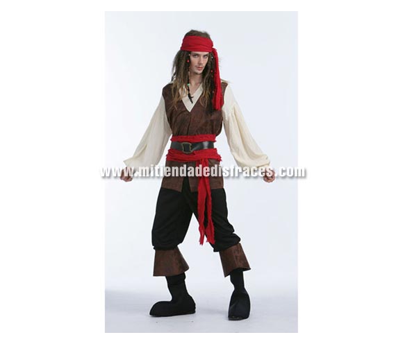 Disfraz de Pirata Caribeño adulto. Talla única 52/54. Incluye camisa, pantalón, cinturón y chaleco. Peluca NO incluida, podrás ver pelucas de piratas en la sección Pelucas, Barbas y Bigotes.