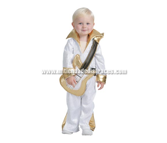 Disfraz de Rey del Rock infantil. Talla de 3 a 4 años. Incluye mono y guitarra de tela. Disfraz de Elvis para niños.