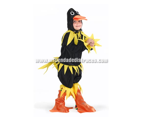 Disfraz de Pato negro infantil. Talla de 5 a 6 años. Incluye capucha, camisa, pantalón y cubrebotas. Disfraz del Patito Feo para niños. 