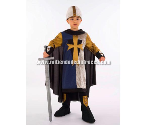 Disfraz de Medieval Conquistador infantil Deluxe. Hecho en España. Disponible en varias tallas. Incluye cubrebotas, casaca con capa y casco de tela. Espada NO incluida.