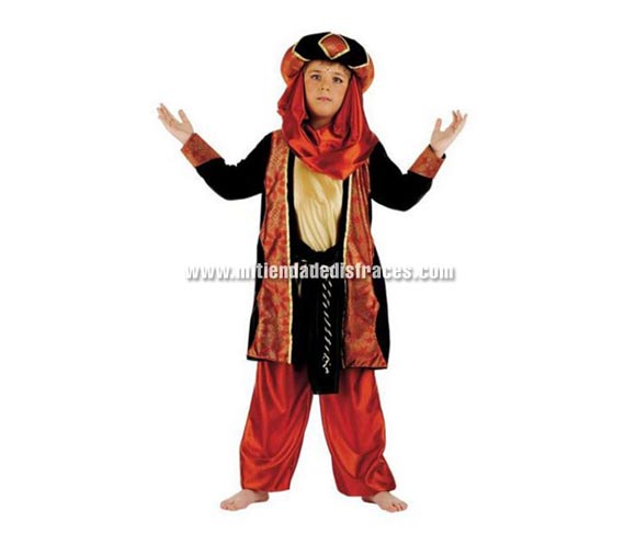 Disfraz de Tuareg Caldera infantil Deluxe. Hecho en España. Disponible en varias tallas. Incluye pantalón, turbante, chaqueta con camisa y cinturón. Disfraz de Paje para Cabalgatas de Reyes Magos.