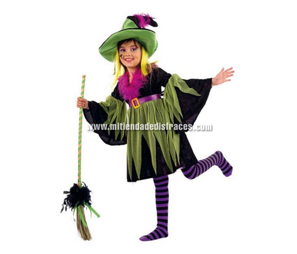 Disfraz de Bruja Matilde infantil Deluxe. Hecho en España. Disponible en varias tallas. Incluye vestido y sombrero. Escoba NO incluida, podrás ver escobas en la sección Halloween Complementos.