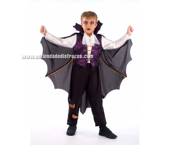 Disfraz de Vampiro infantil Deluxe. Hecho en España. Disponible en varias tallas. Incluye pantalón, camisa con chaleco y capa.