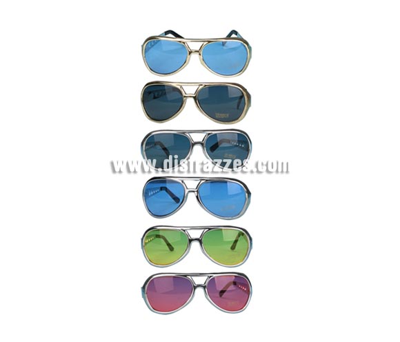 Gafas sol Rockeras. Seis colores surtidos. Se venden por separado. Gafas para el disfraz de Elvis.