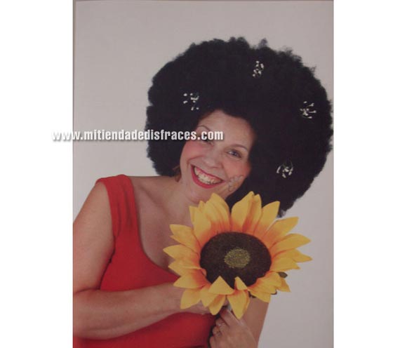 Peluca afro grande negra. Muy buena calidad. Fabricada en España. Talla universal.