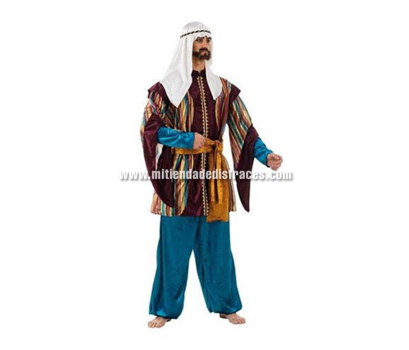 Disfraz de Tuareg Turquesa adulto Deluxe. Alta calidad. Hecho en España. Disponible en varias tallas. Incluye pantalón, pañuelo, casaca y fajín. Disfraz de Paje para Navidad.