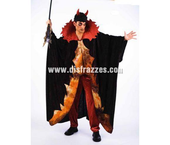 Disfraz de Diablo Lucifer adulto Deluxe. Alta calidad. Hecho en España. Disponible en varias tallas. Incluye pantalón, túnica y diadema con cuernos. Bastón NO incluido.