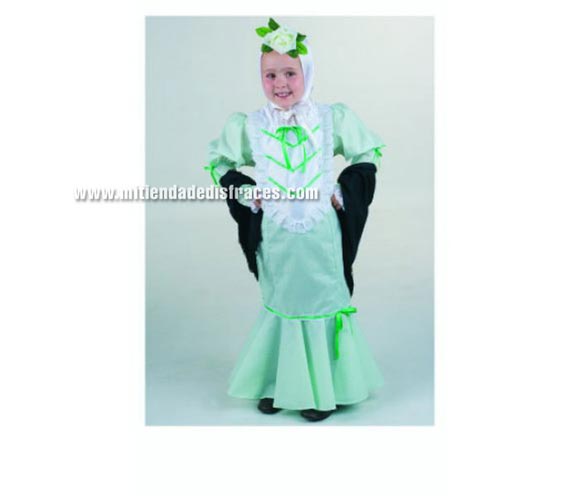 Disfraz de Madrileña infantil. Alta calidad. Hecho en España. Disponible en varias tallas. Incluye pañuelo, vestido y mantón.