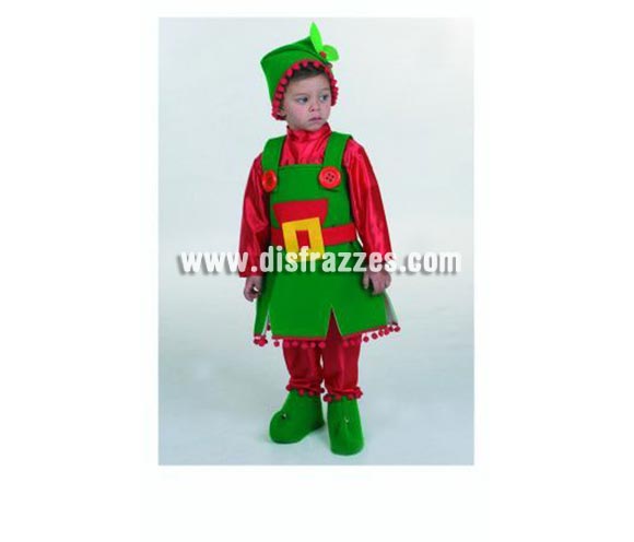 Disfraz de Duendecilla talla de 3 a 5 años. Alta calidad. Hecho en España. Incluye gorro, camisa, pantalón, pichi y cubrepies. Disfraz de Duende para Cabalgatas de Reyes Magos.