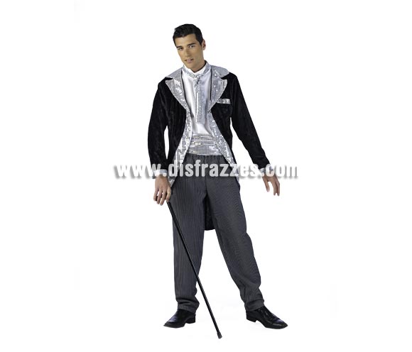 Disfraz de Charlestón lentejuelas adulto Deluxe. Alta calidad. Hecho en España. Disponible en varias tallas. Incluye pantalón, sombrero, chaqueta con camisa, fajín y cubrezapatos. Bastón NO incluido.
