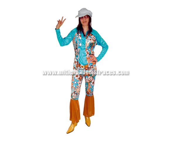 Disfraz de Hippie Adulta Económico. Talla única 38/42. Incluye camisa con chaleco, pantalón y gorra. Gafas NO incluidas, podrás verla en la sección Complementos.