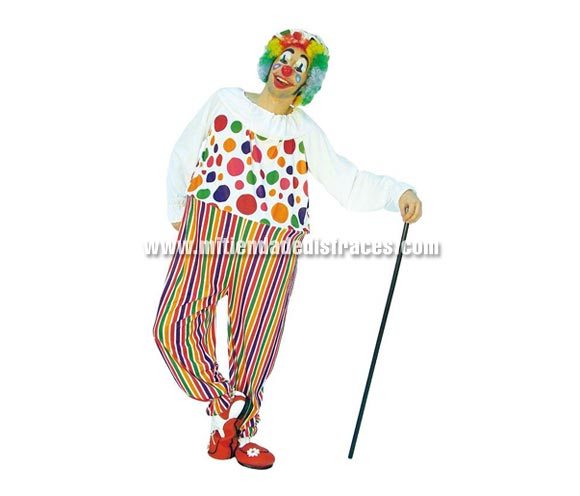 Disfraz de Payaso elegante adulto. Talla única 50/54. Incluye gorro y traje con aro. Peluca NO incluida, podrás verla en la sección de Pelucas.