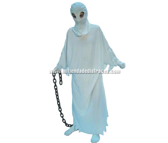 Disfraz de Fantasma adulto económico. Talla única 52/54. Incluye capucha y túnica. Cadena NO incluida.