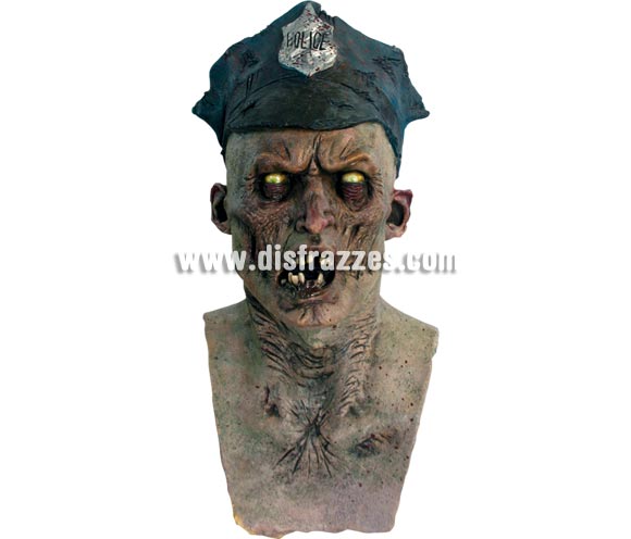 Máscara de Maniac Police para Halloween. Máscara de Policía Zombie Maniático de cabeza entera. Alta calidad. Fabricada en látex artesanalmente por una empresa que realiza efectos especiales para Hollywood. Máscara o Careta de Halloween ideal para ir de Fiesta la Noche de las Brujas a Pubs, Discotecas, Casas particulares o Restaurantes y ayudar a crear un ambiente terrorífico y tenebroso en la Fiesta de Halloween. ¡¡Compra tu careta o tu máscara para Halloween en nuestra tienda de disfraces, será divertido!!