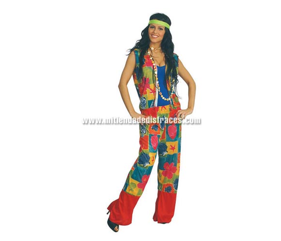 Disfraz de Hippie mujer adulta. Talla única 42/44. Incluye chaleco y pantalón.