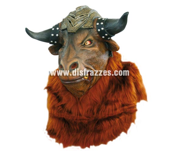 Máscara de Minotaurus para Halloween. Máscara de Minotauro de cabeza entera espectacular de grandes dimensiones. Alta calidad. Fabricada en látex artesanalmente por una empresa que realiza efectos especiales para Hollywood. Máscara o Careta de Halloween ideal para ir de Fiesta la Noche de las Brujas a Pubs, Discotecas, Casas particulares o Restaurantes y ayudar a crear un ambiente terrorífico y tenebroso en la Fiesta de Halloween. ¡¡Compra tu careta o tu máscara para Halloween en nuestra tienda de disfraces, será divertido!!