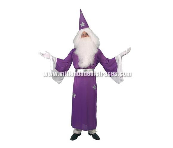Disfraz de Mago Merlín adulto. Talla única 52/54. Incluye túnica, cinturón y sombrero. Disfraz de Brujo para hombre.