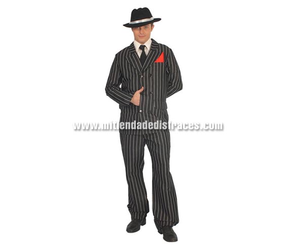 Disfraz de Ganster adulto. Talla única 50/54. Incluye pañuelo del bolsillo, chaqueta y pantalón. Sombrero NO incluido, podrás verlo en la sección Complementos.