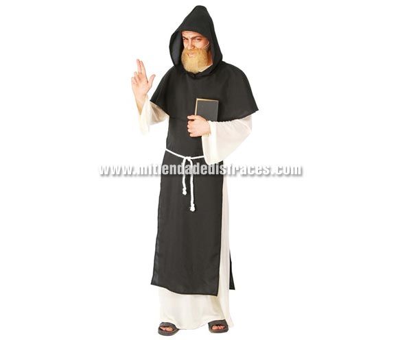 Disfraz de Monje Dominico adulto. Talla única 50/54. Incluye capucha, capa, túnica y cinturón.