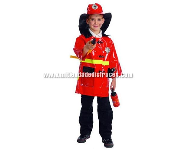 Disfraz de Bombero con accesorios infantil. Talla de 3 a 5 años. Incluye casco, chaqueta, manguera, extintor y walkie-talkie.