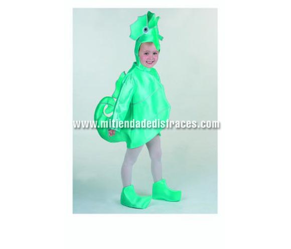 Disfraz de Caballito de Mar Infantil. Disponible en varias tallas. Incluye casaca, capucha y cubrepies. Se puede hacer en muchos colores.