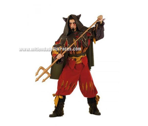 Disfraz de Diablo Nephisto Extralujo. Alta calidad en telas y acabados. Fabricado en España. Disponible en varias tallas. Incluye pantalón, cinturón, cubrebotas y camisa con capa. Tridente NO incluido.
