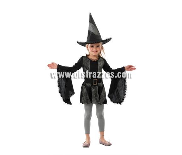 Disfraz de Bruja negra infantil para Halloween barato. Talla de 7 A 9 años. Incluye vestido y sombrero o gorro de Bruja.