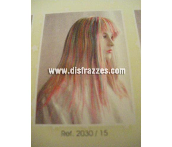 Peluca melena larga pelo de 3 colores de rockera. Muy buena calidad. Fabricada en España. Talla universal. La imagen no es buena pero te aseguramos que  el artículo es de muy buena calidad.