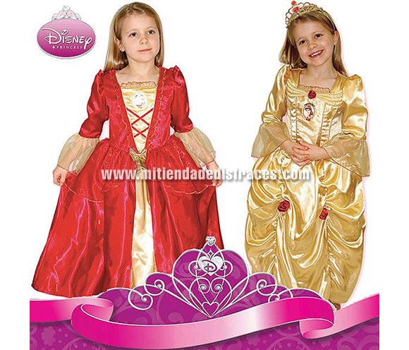 Disfraz de la Bella reversible 2x1 infantil. Talla de 3 a 4 años. Incluye corona y vestido reversible. Disfraz con licencia Disney ideal como regalo en Reyes y Navidad.