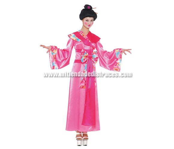 Disfraz de Japonesa adulta. Talla única 38/42. Incluye vestido y cinturón con lazo. Disfraz de Geisha para mujer. Peluca NO inluida, podrás verla en la sección Complementos. Zapatos NO incluidos.