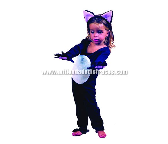 Disfraz de Gatita o Gato infantil para Carnaval. Talla de 3 a 4 años. Incluye traje y orejas. También valdría para niños.