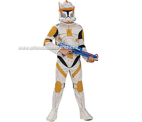Disfraz de Clone CODY Trooper lujo de 8 a 10 años. Incluye Jumpsuit (mono) con armadura y cinturón de EVA, máscara y blaster de EVA. Disfraz con licencia Star Wars ideal para regalar en Papa Noel y Reyes Magos.