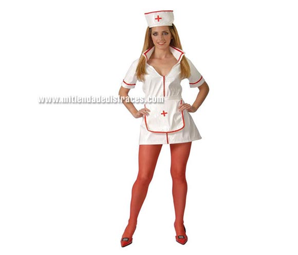 Disfraz de Enfermera Sexy Adulta Económico. Talla única 38/42. Incluye cofia, vestido y delantal.