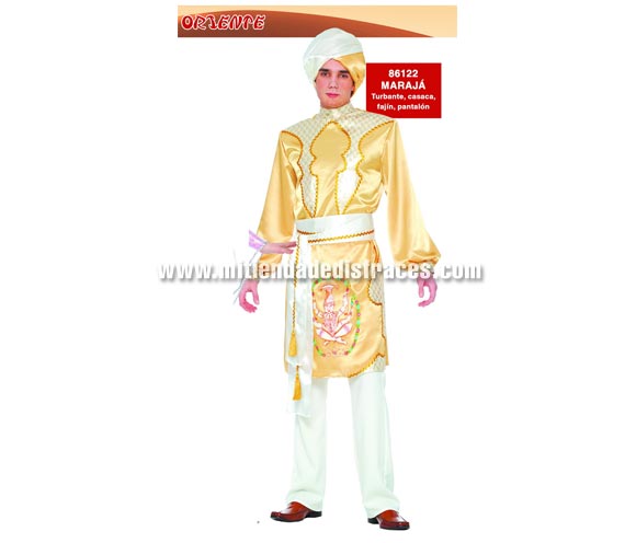 Disfraz de Marajá adulto. Talla única 50/54. Incluye turbante, casaca, fajín y pantalón. Disfraz de Marajá para hombre que también podría servir como disfraz de Paje o Heraldo para Reyes.