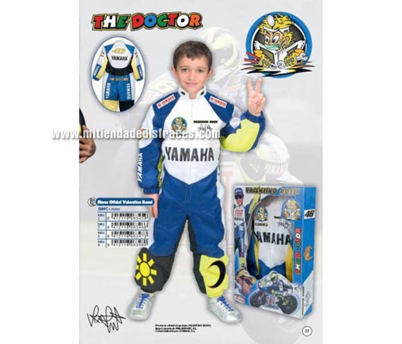 Disfraz de mono oficial de Valentino Rossi infantil. Talla de 7 a 9 años. Incluye el mono. Disfraz con licencia ideal como regalo en Navidad y Reyes.