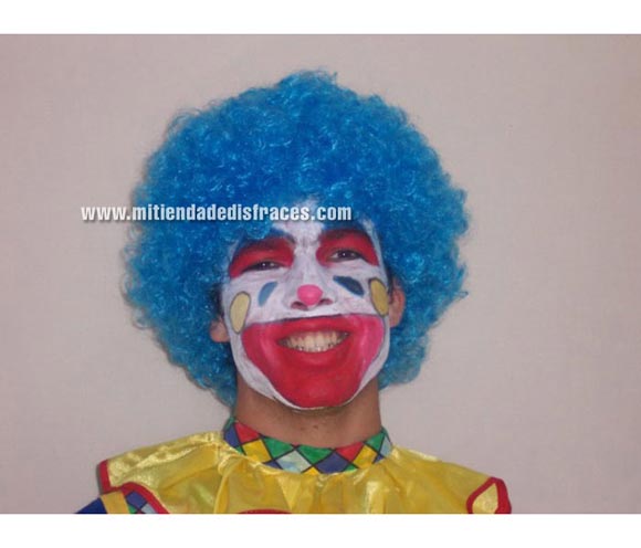 Peluca Payasito azul. Muy buena calidad. Fabricada en España. Talla universal. Peluca para disfraz de Payaso.