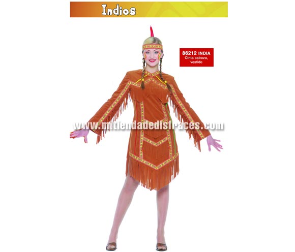 Disfraz de India adulta. Talla única 38/42. Incluye cinta de la cabeza y vestido.