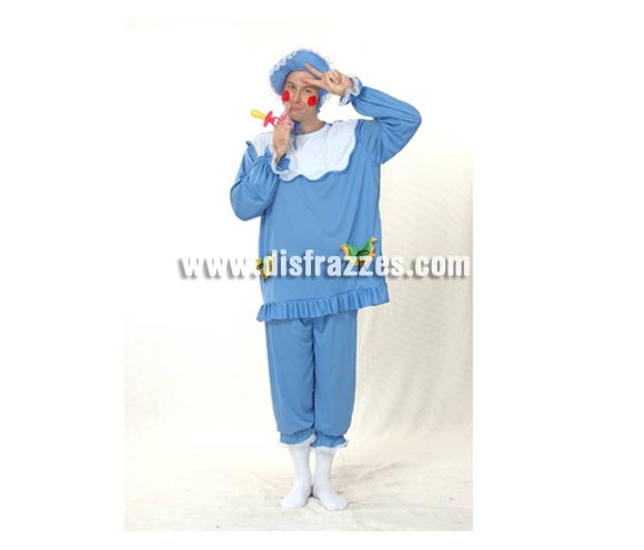 Disfraz de Bebé Azul adulto barato. Talla única 52/54. Incluye gorro, camiseta y pantalón. Chupete NO incluido, podrás verlo en la sección de Complementos.