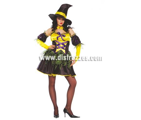 Disfraz de Bruja Sexy amarilla adulta para Halloween. Talla standar válida hasta la talla 42/44. Incluye gorro, cuello, mangas y vestido. Éste disfraz de Halloween es ideal para celebrar la Fiesta de la Noche de las Brujas cada vez más arraigada en nuestro País en Pub's, Discotecas, Casas particulares,  Restaurantes o Colegios y ayudar a crear un ambiente terrorífico y tenebroso indispensable para la Noche de Halloween la cual se celebra la víspera de Todos los Santos.
¡¡Compra tu disfraz para Halloween en nuestra tienda de disfraces, será divertido!!