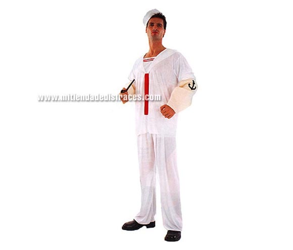 Disfraz de Marinero Adulto Económico. Talla única 52/54. Incluye camisa, pantalón, gorro y cubrebrazos. Disfraz de Popeye para hombre.